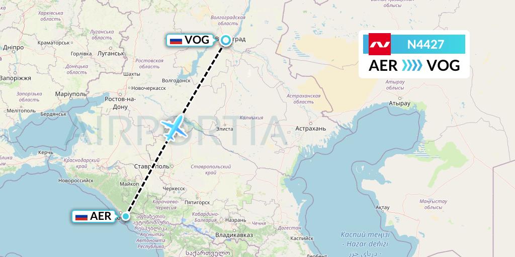 N4427 Nordwind Airlines Flight Map: Sochi to Volgograd