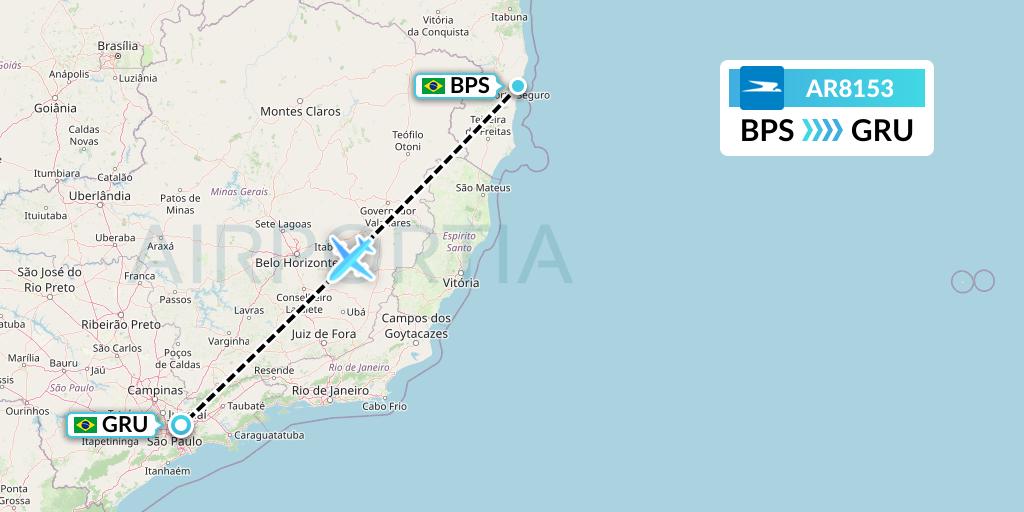 AR8153 Aerolineas Argentinas Flight Map: Porto Seguro to Sao Paulo