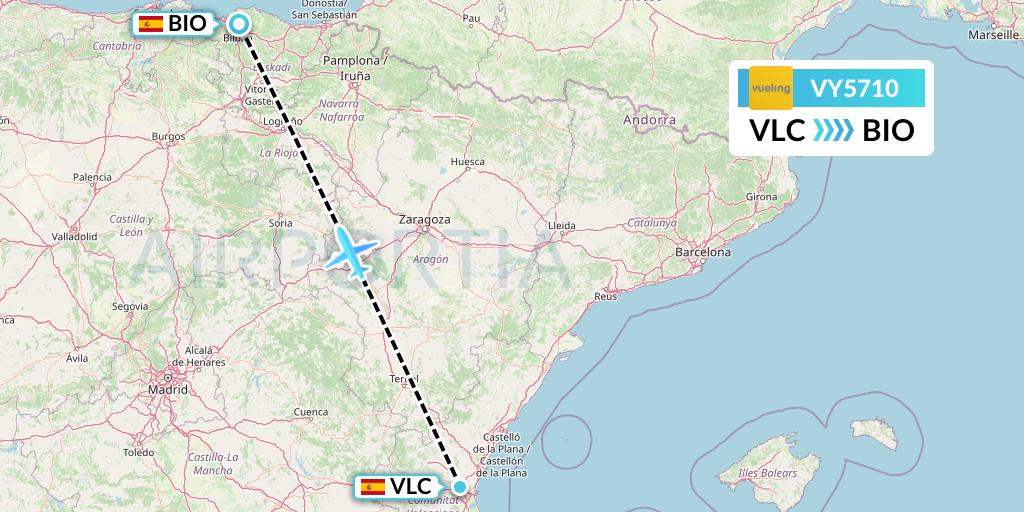 VY5710 Vueling Flight Map: Valencia to Bilbao