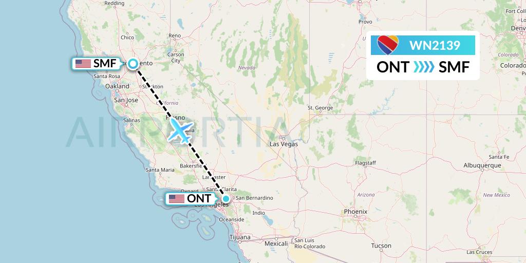 WN2139 Southwest Airlines Flight Map: Ontario to Sacramento