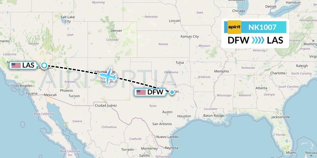 NK1007 Spirit Airlines Flight Map: Dallas to Las Vegas