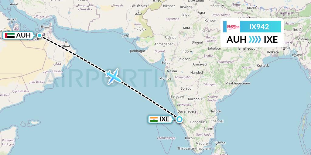 IX942 Air India Express Flight Map: Abu Dhabi to Mangalore