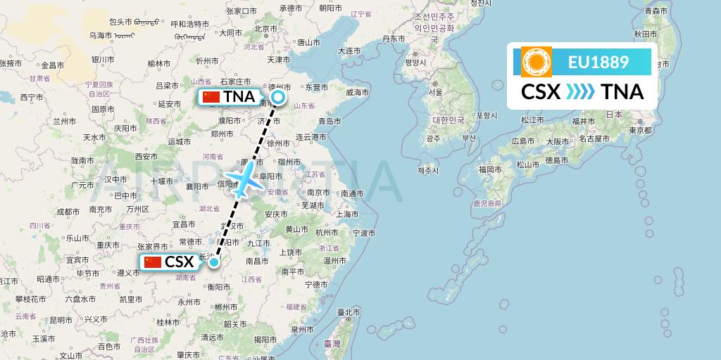 EU1889 Chengdu Airlines Flight Map: Changsha to Jinan