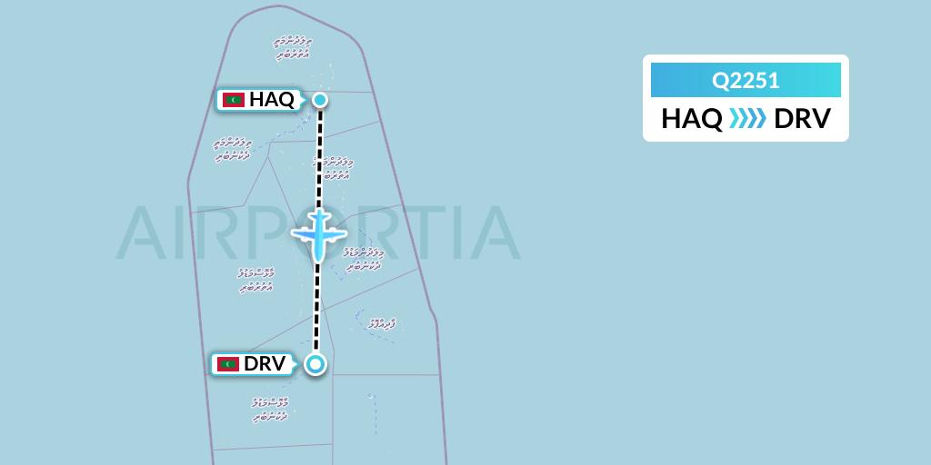 Q2251 Maldivian Flight Map: Hanimaadhoo Island to Dharavandhoo Island