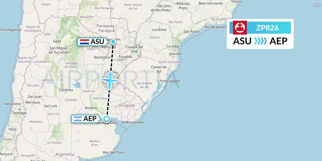 ZP826 Paranair Flight Map: Asuncion to Buenos Aires