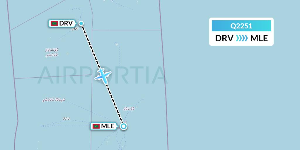 Q2251 Maldivian Flight Map: Dharavandhoo Island to Male
