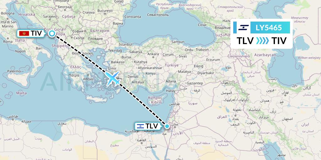 LY5465 El Al Flight Map: Tel Aviv to Tivat