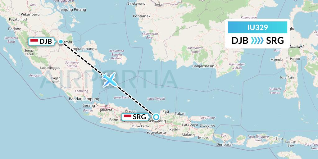 IU329 Pt. Super Air Jet Flight Map: Jambi to Semarang