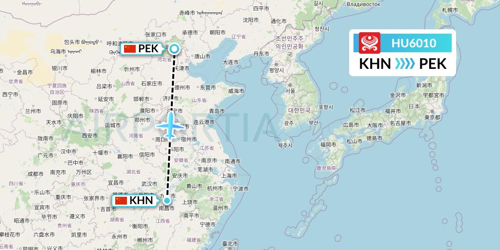 HU6010 Hainan Airlines Flight Map: Nanchang to Beijing
