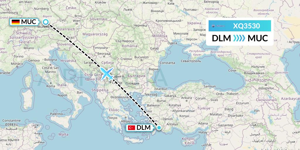 XQ3530 SunExpress Flight Map: Dalaman to Munich