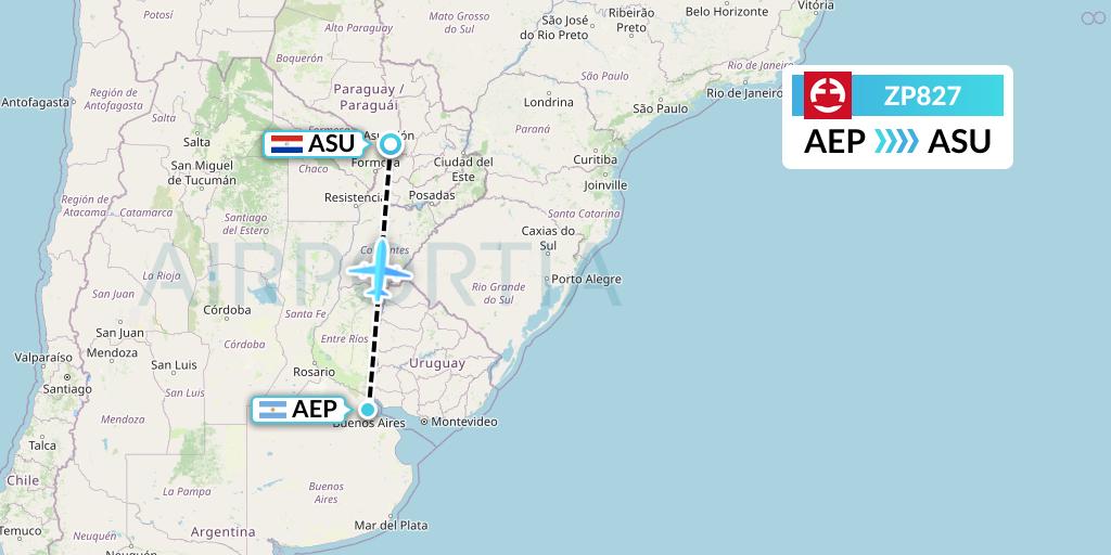 ZP827 Paranair Flight Map: Buenos Aires to Asuncion
