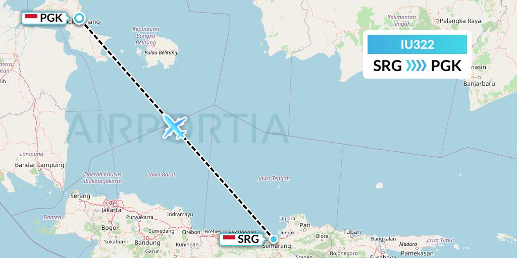 IU322 Pt. Super Air Jet Flight Map: Semarang to Pangkal Pinang