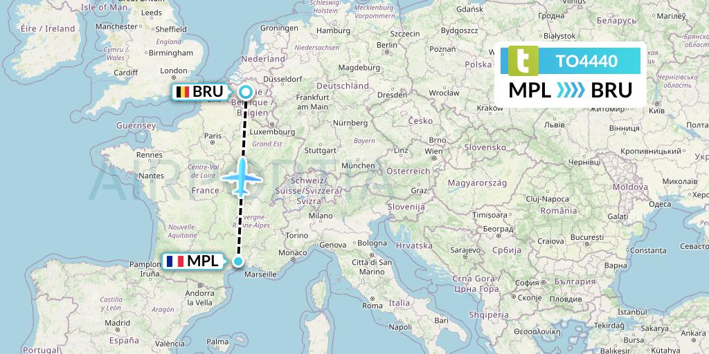 TO4440 Transavia France Flight Map: Montpellier to Brussels
