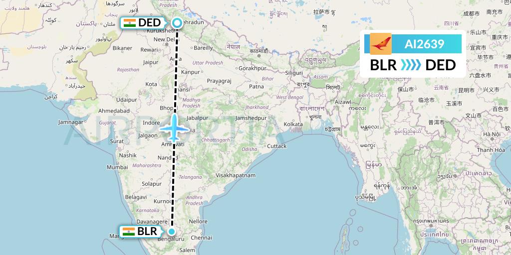 AI2639 Air India Flight Map: Bangalore to Dehradun