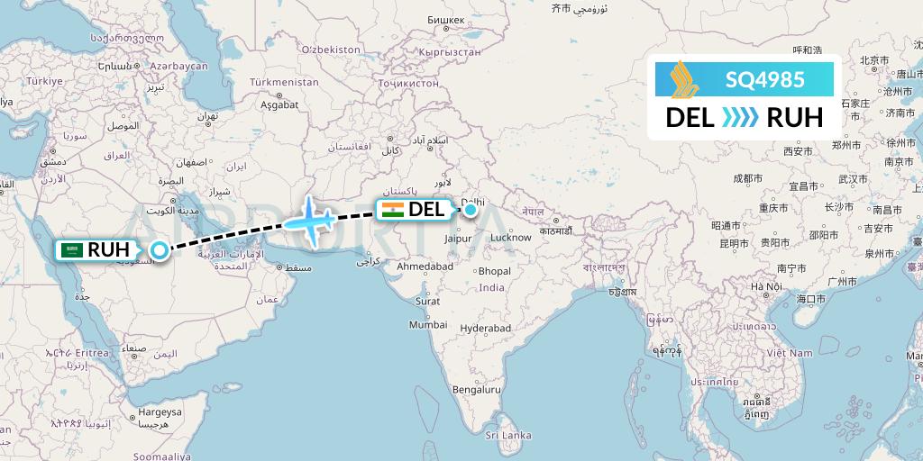 SQ4985 Singapore Airlines Flight Map: Delhi to Riyadh