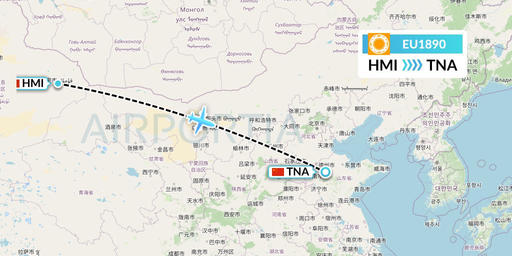 EU1890 Chengdu Airlines Flight Map: Hami City to Jinan