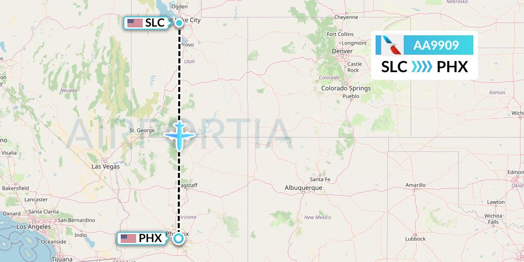 AA9909 American Airlines Flight Map: Salt Lake City to Phoenix