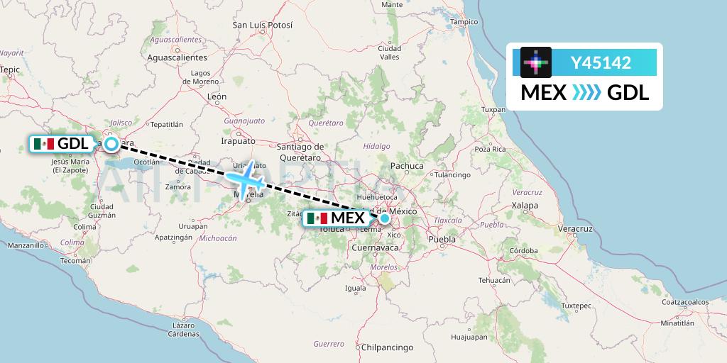 Y45142 Volaris Flight Map: Mexico City to Guadalajara