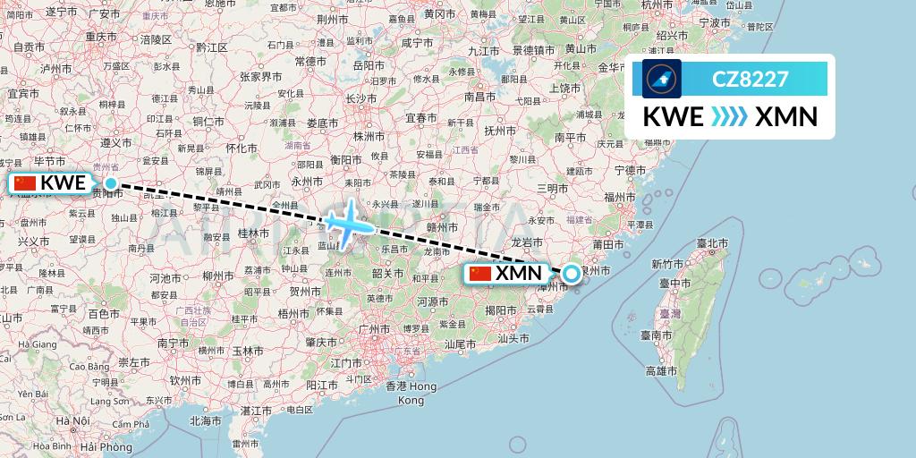 CZ8227 China Southern Airlines Flight Map: Guiyang to Xiamen