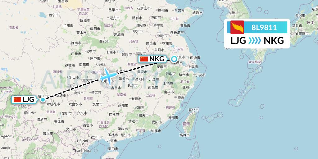 8L9811 Lucky Air Flight Map: Lijiang to Nanjing