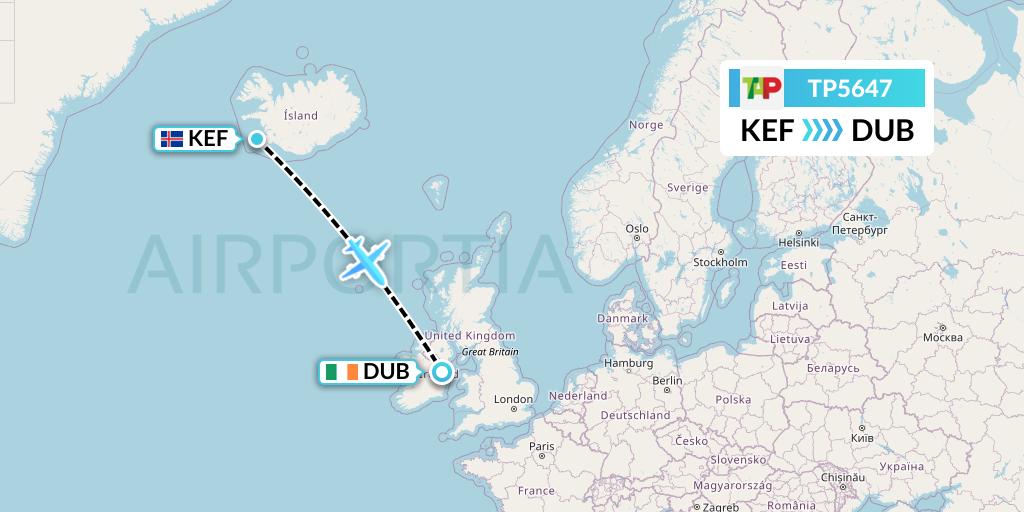 TP5647 TAP Portugal Flight Map: Reykjavik to Dublin
