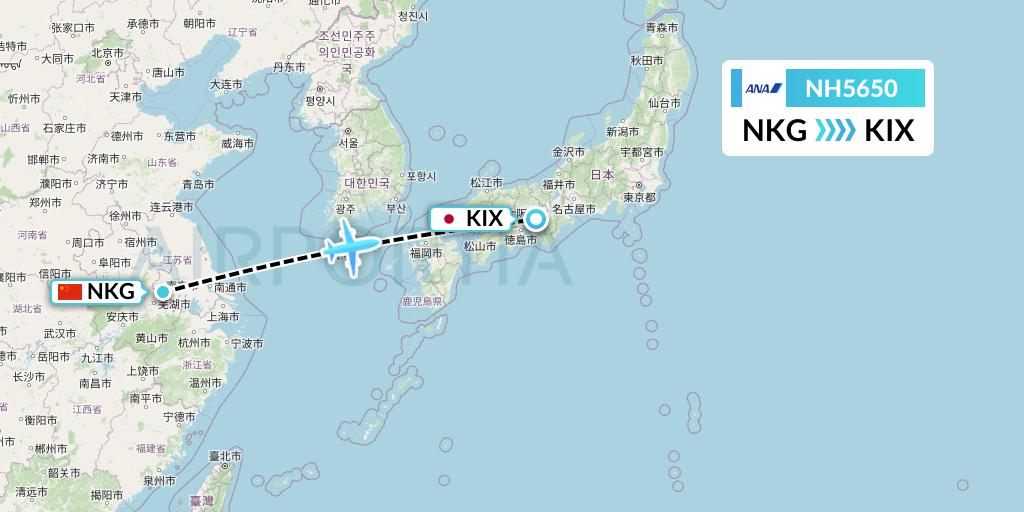 NH5650 All Nippon Airways Flight Map: Nanjing to Osaka
