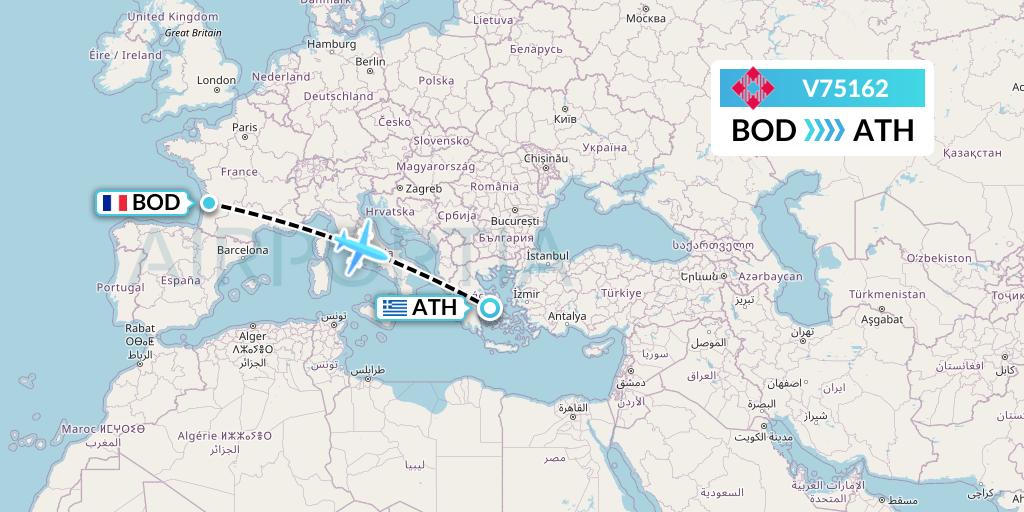 V75162 Volotea Flight Map: Bordeaux to Athens