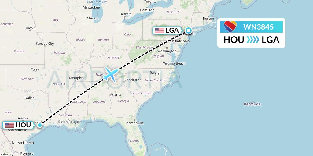 WN3845 Southwest Airlines Flight Map: Houston to New York