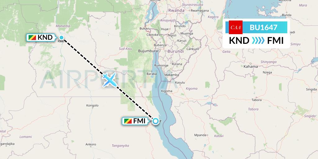 BU1647 flyCAA Flight Map: Kindu to Congo