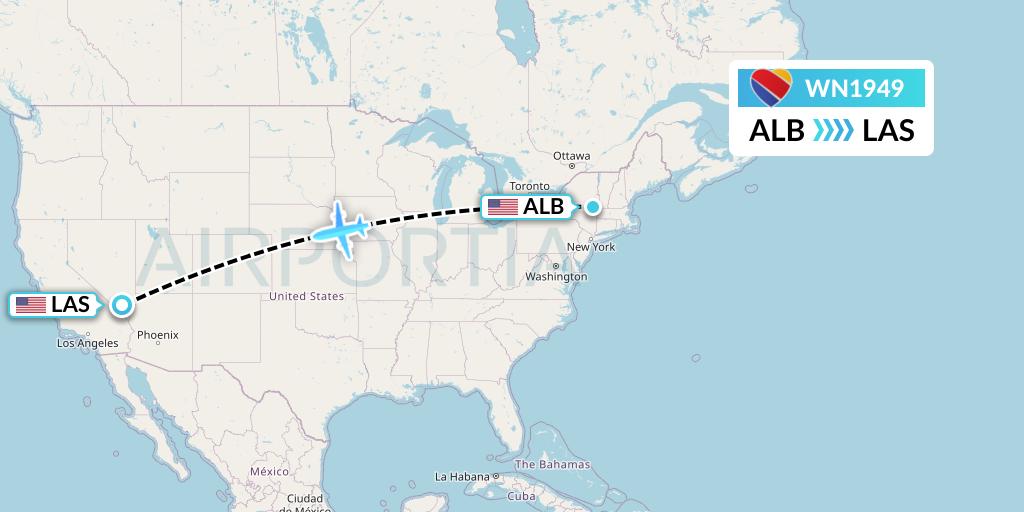 WN1949 Southwest Airlines Flight Map: Albany to Las Vegas
