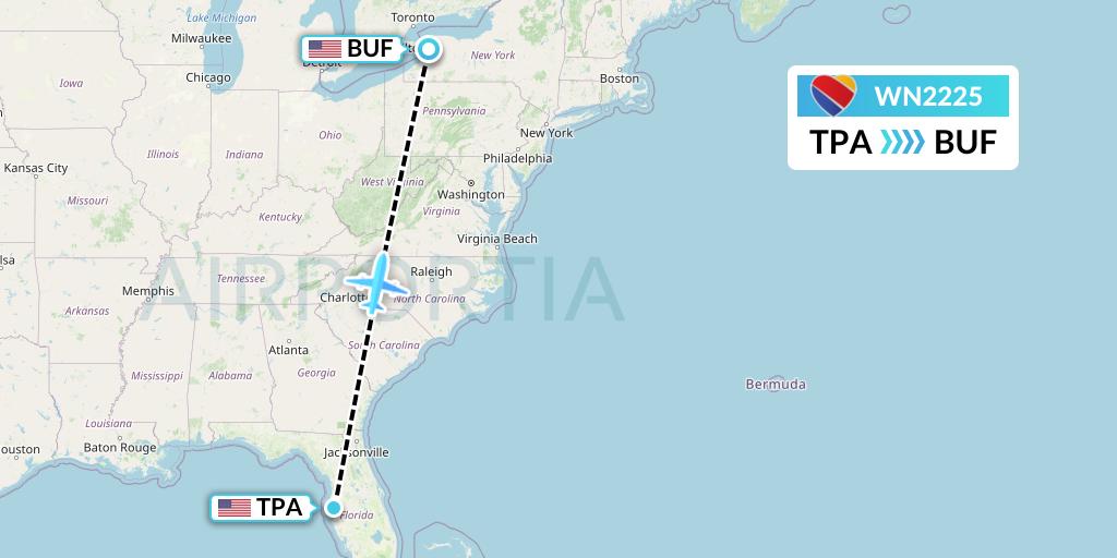 WN2225 Southwest Airlines Flight Map: Tampa to Buffalo