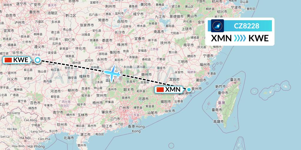 CZ8228 China Southern Airlines Flight Map: Xiamen to Guiyang