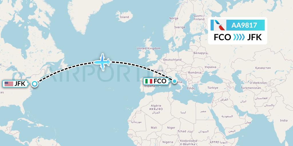 AA9817 American Airlines Flight Map: Rome to New York