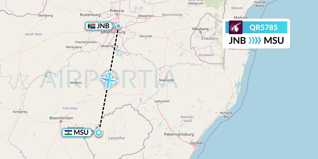 QR5785 Qatar Airways Flight Map: Johannesburg to Maseru
