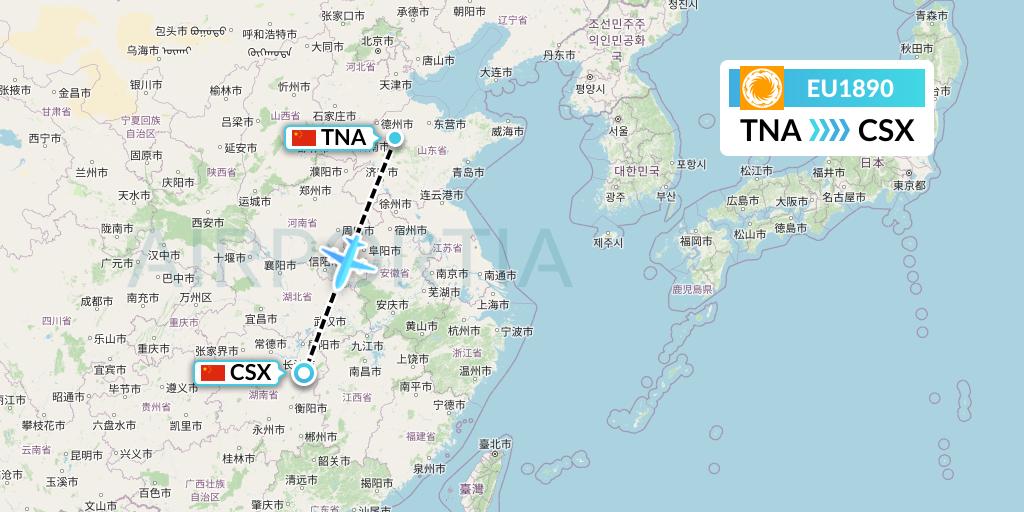 EU1890 Chengdu Airlines Flight Map: Jinan to Changsha