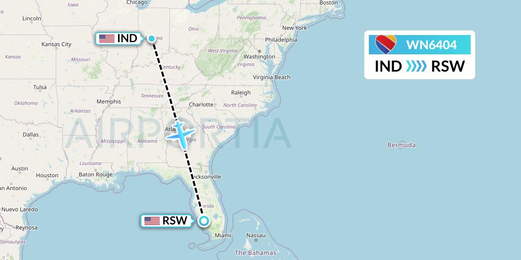 WN6404 Southwest Airlines Flight Map: Indianapolis to Fort Myers
