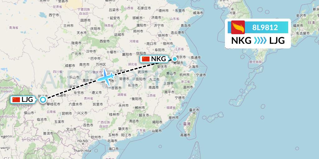 8L9812 Lucky Air Flight Map: Nanjing to Lijiang