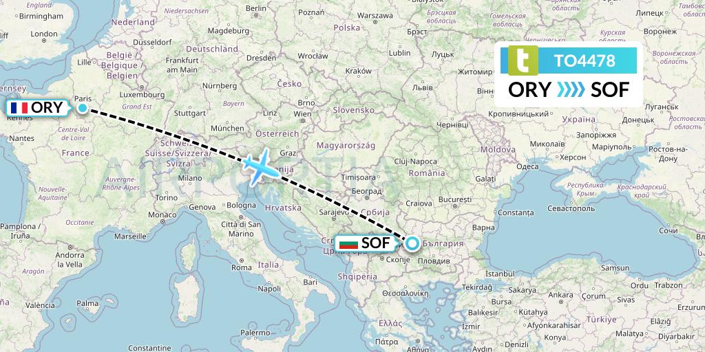 TO4478 Transavia France Flight Map: Paris to Sofia