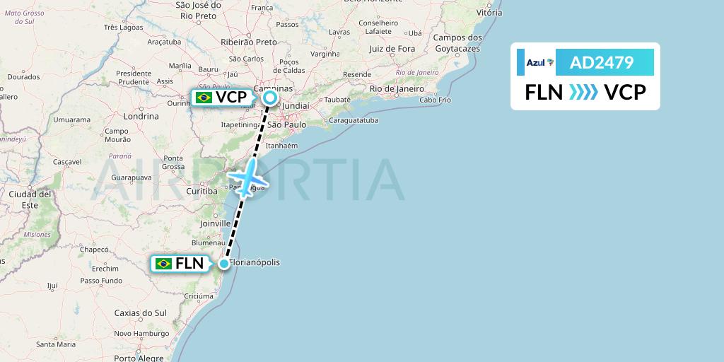 AD2479 Azul Brazilian Airlines Flight Map: Florianopolis to Campinas