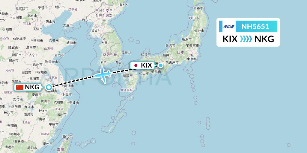 NH5651 All Nippon Airways Flight Map: Osaka to Nanjing