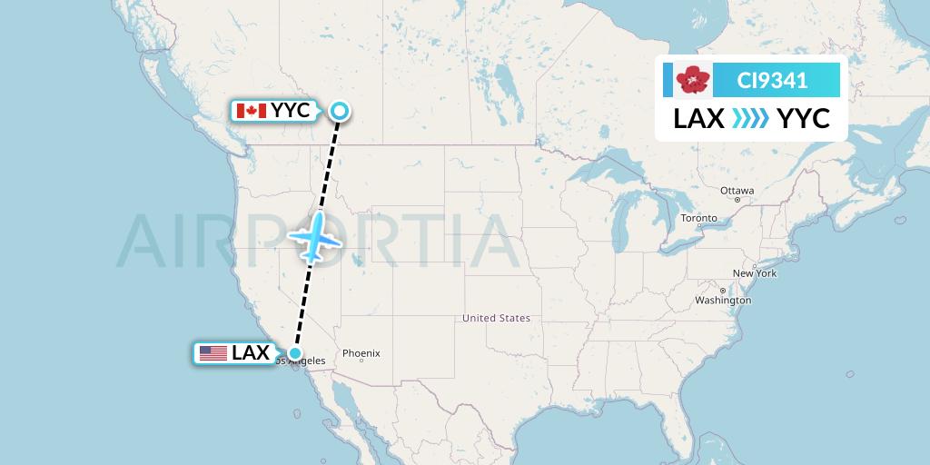 CI9341 China Airlines Flight Map: Los Angeles to Calgary