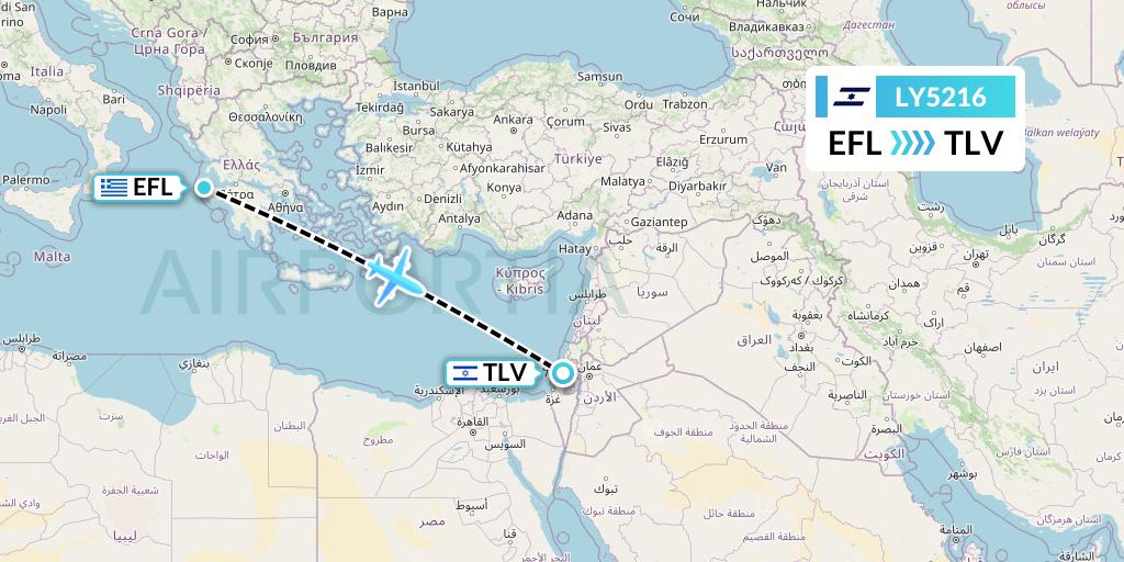 LY5216 El Al Flight Map: Kefalonia to Tel Aviv
