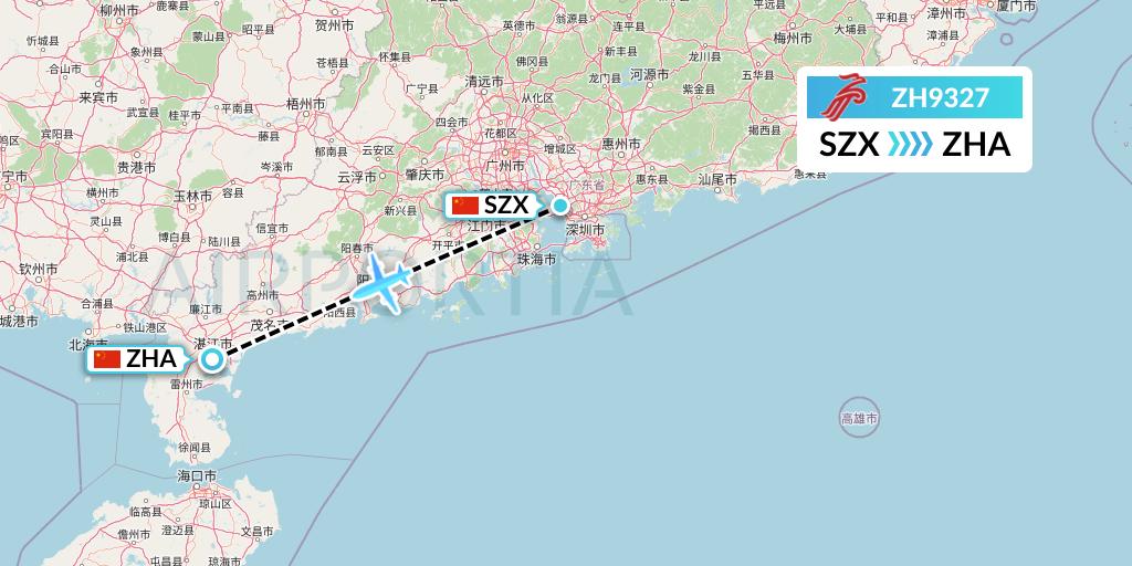 ZH9327 Shenzhen Airlines Flight Map: Shenzhen to Zhanjiang