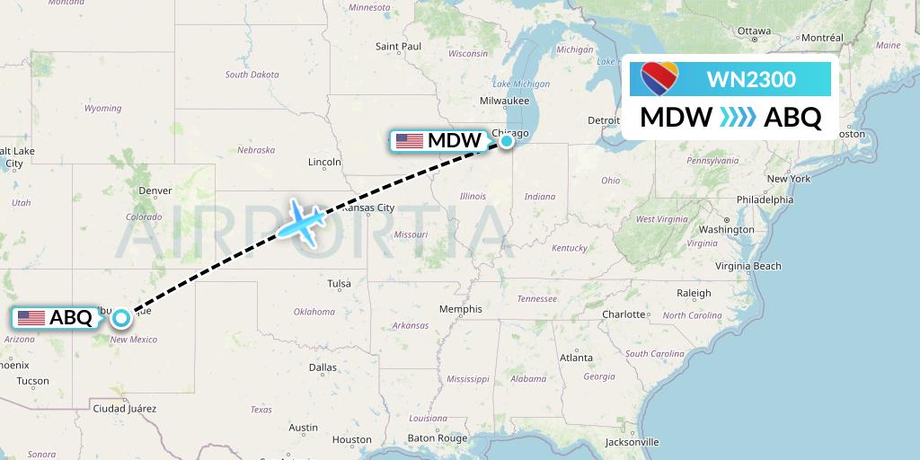 WN2300 Southwest Airlines Flight Map: Chicago to Albuquerque