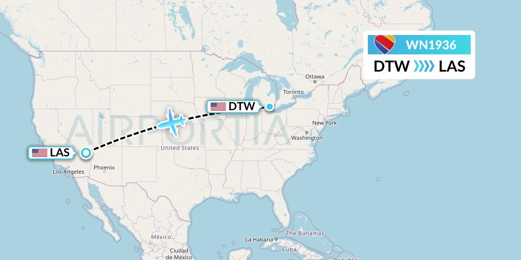 WN1936 Southwest Airlines Flight Map: Detroit to Las Vegas
