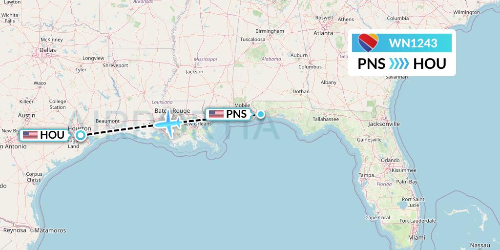 WN1243 Southwest Airlines Flight Map: Pensacola to Houston