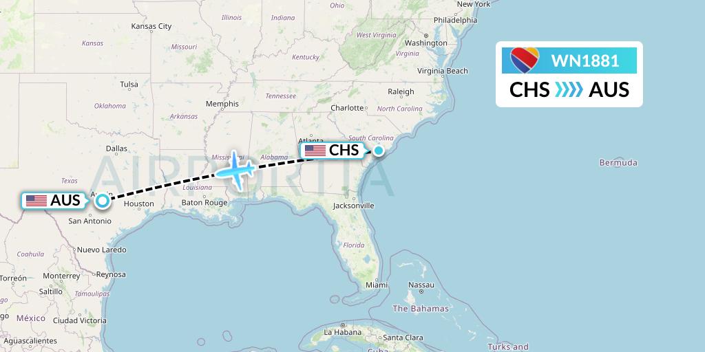 WN1881 Southwest Airlines Flight Map: Charleston to Austin