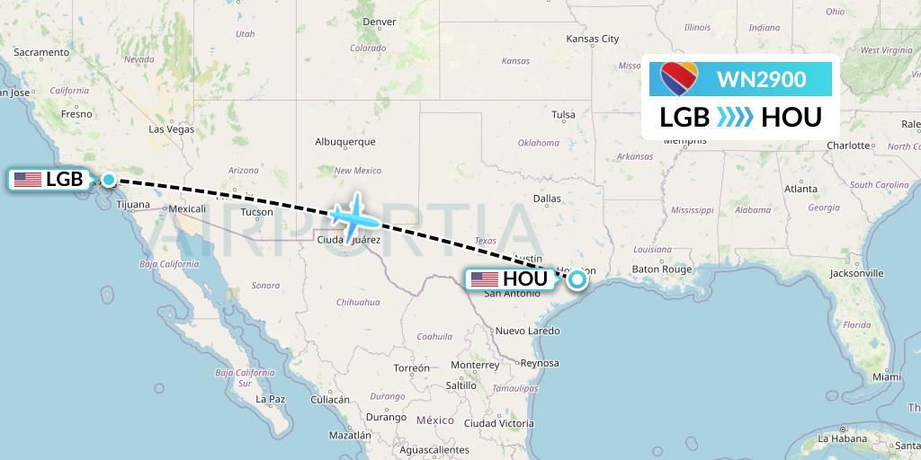 WN2900 Southwest Airlines Flight Map: Long Beach to Houston