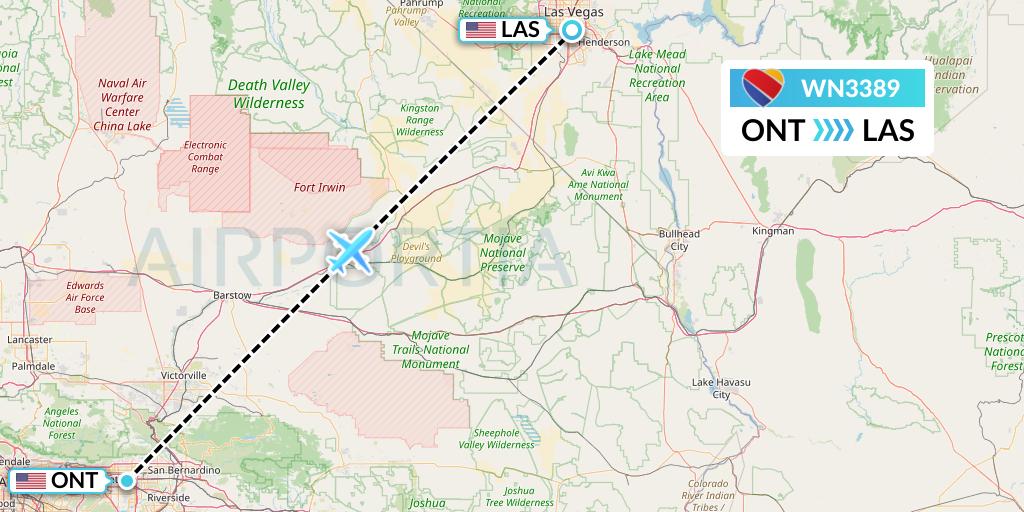 WN3389 Southwest Airlines Flight Map: Ontario to Las Vegas