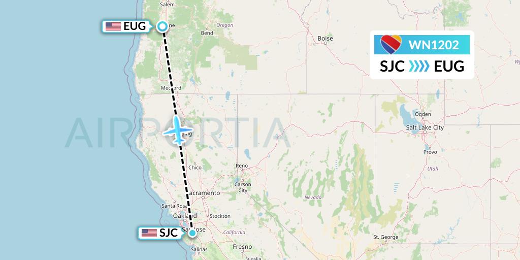 WN1202 Southwest Airlines Flight Map: San Jose to Eugene
